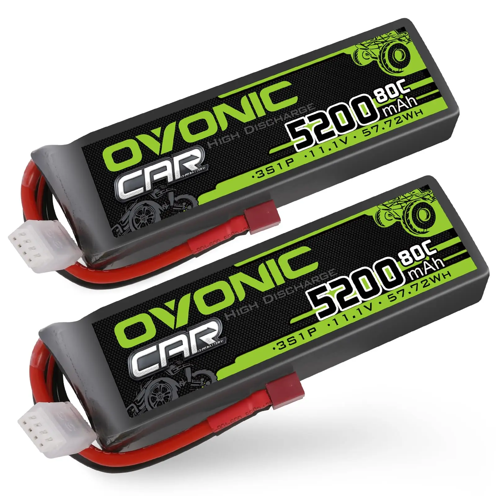 OVONIC 3S Lipo Battery 80C 5200 MAh 11.1 V Hard Case Pack with Deans T Connector for RC Car Monster Truck Crawler RC Hobby 2 Pack