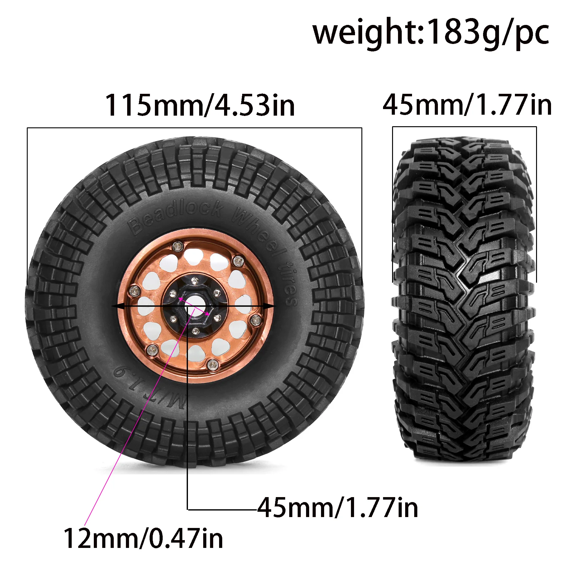 4pcs 1.9'' Beadlock Wheels and Tires Rim Offset -8.9mm OD 4.53'' for 1/10 RC Crawler Car TRX4 TRX6 SCX10 90046 CC01 D90 D110