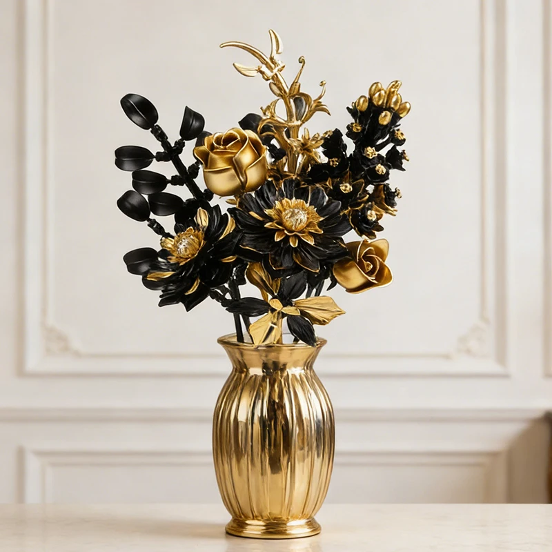 Creative Purple Flower Black Golden Rose Bouquet Building Blocks Home Desk Plant Decoration Assemble Bricks Toys Gift For Lady