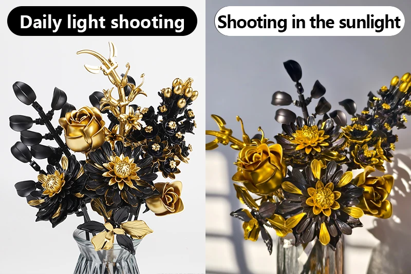 Creative Purple Flower Black Golden Rose Bouquet Building Blocks Home Desk Plant Decoration Assemble Bricks Toys Gift For Lady
