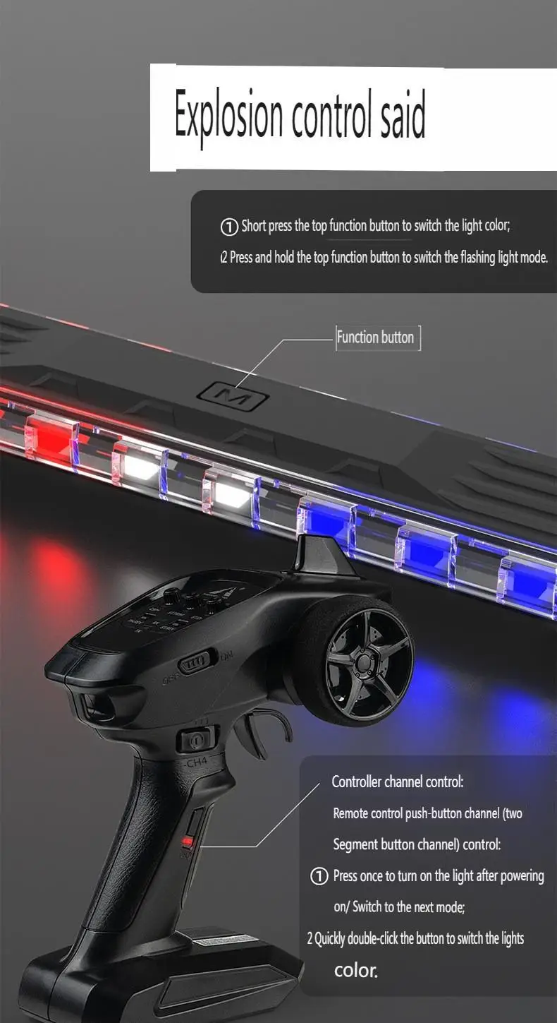 Rc Car Roof Lamp 7 Colors And 12 Modes Led Light Bar For 1/10 Rc Crawler Trax/as Trx4 Trx4m Axial Scx10 Scx24 Rgt D90 Yikong Hsp