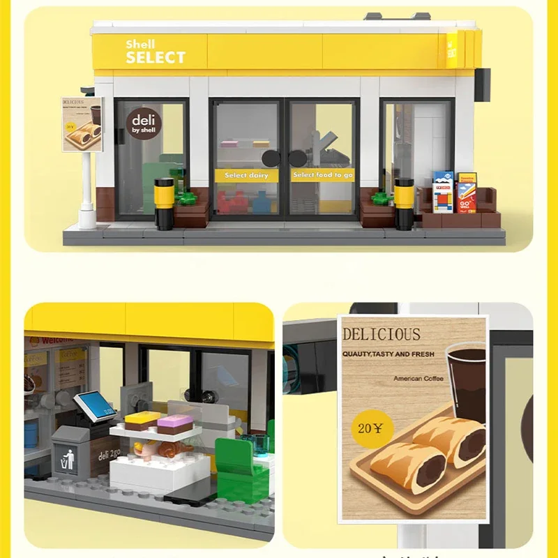 MOC City Retail Station Gas Station Car Wash Series Building Block Model Convenience Store Bricks Toys for Children DIY Gifts