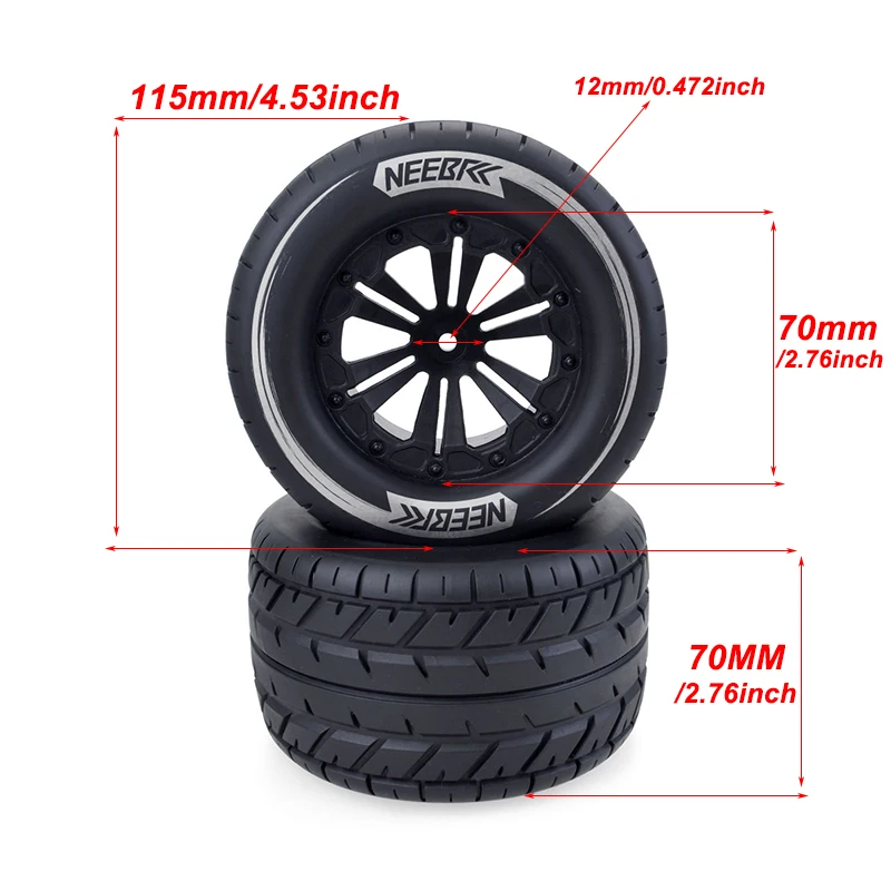 4PCS NEEBRC 115mm Monster Tires 12mm Hex Skidproof Wheel Tyre for 1/10 RC Car Truck Buggy HPI HSP Savage XS TM Flux LRP Parts