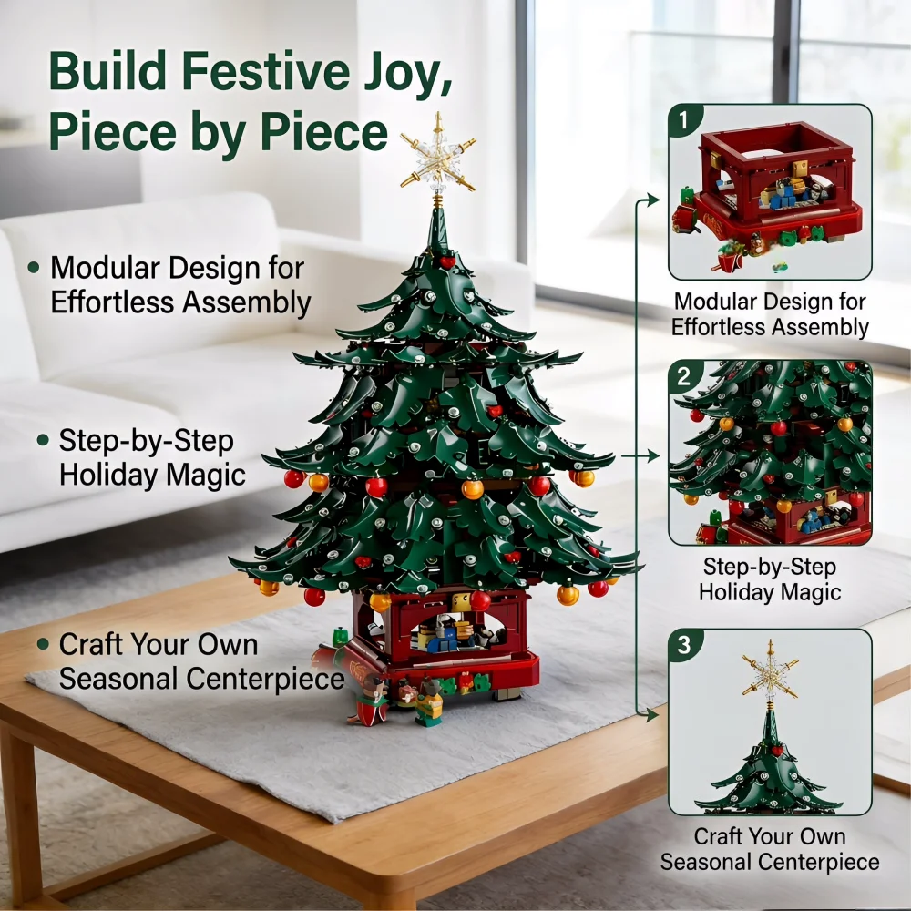 3171 Pcs Christmas Building Blocks Set - Santa Claus Family & Christmas Tree Decor Model, Holiday Gift Toy Decoration for Adults