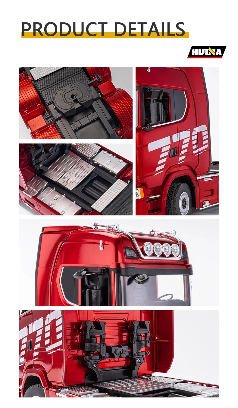 HUINA 1/18 19CH RC Truck 1501 770S Alloy Tractor 2.4G Remote Control Engineering Trailer Truck with Light and Sound Toys