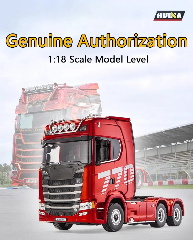 HUINA 1/18 19CH RC Truck 1501 770S Alloy Tractor 2.4G Remote Control Engineering Trailer Truck with Light and Sound Toys