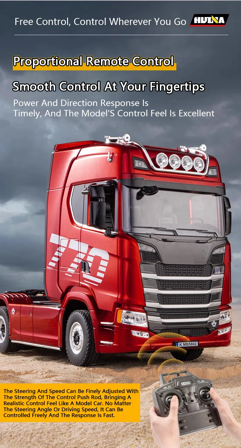 HUINA 1/18 19CH RC Truck 1501 770S Alloy Tractor 2.4G Remote Control Engineering Trailer Truck with Light and Sound Toys