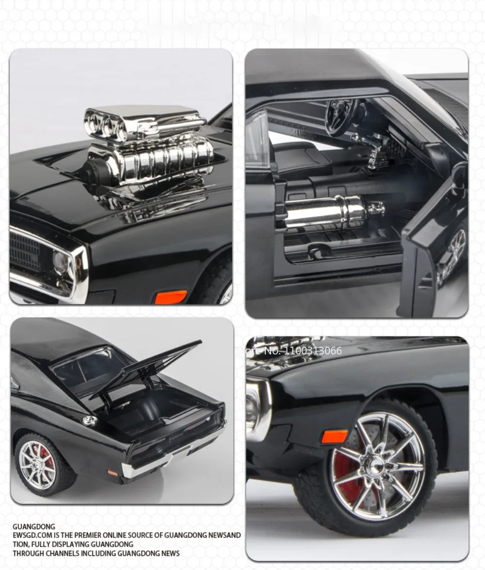 1:24 Scale Charger 1970 Alloy Car Model Toys Diecasts Metal High Simulation Vehicle with Sound and Light Car Toys Gifts for Boys