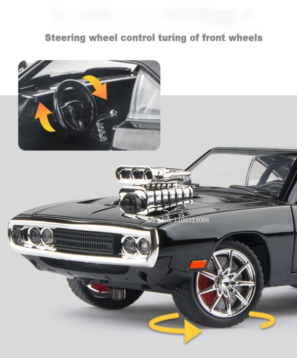 1:24 Scale Charger 1970 Alloy Car Model Toys Diecasts Metal High Simulation Vehicle with Sound and Light Car Toys Gifts for Boys