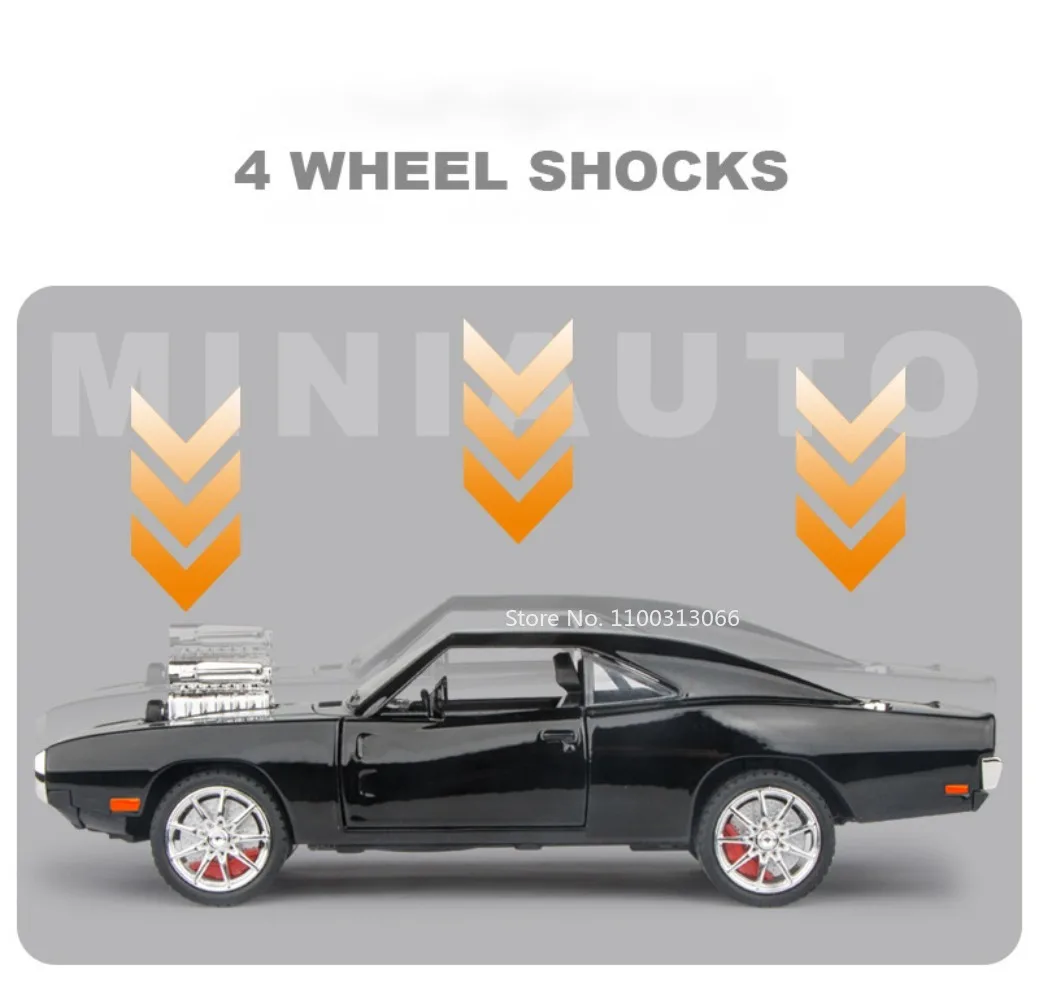 1:24 Scale Charger 1970 Alloy Car Model Toys Diecasts Metal High Simulation Vehicle with Sound and Light Car Toys Gifts for Boys