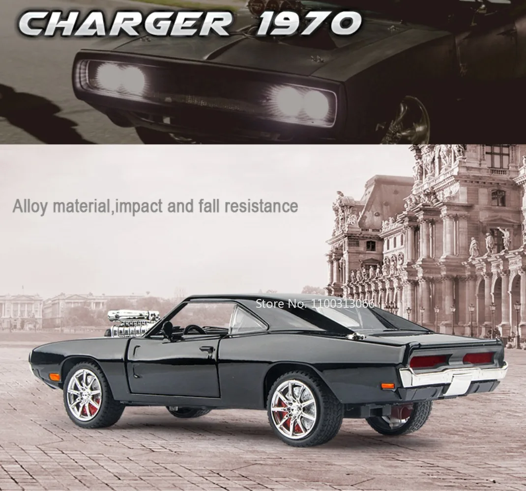 1:24 Scale Charger 1970 Alloy Car Model Toys Diecasts Metal High Simulation Vehicle with Sound and Light Car Toys Gifts for Boys