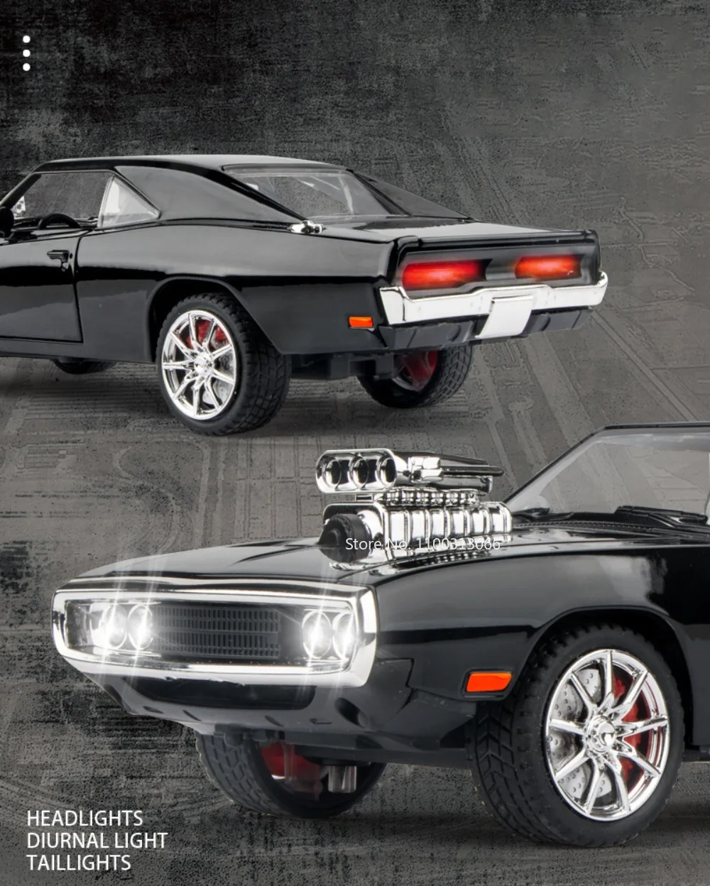 1:24 Scale Charger 1970 Alloy Car Model Toys Diecasts Metal High Simulation Vehicle with Sound and Light Car Toys Gifts for Boys