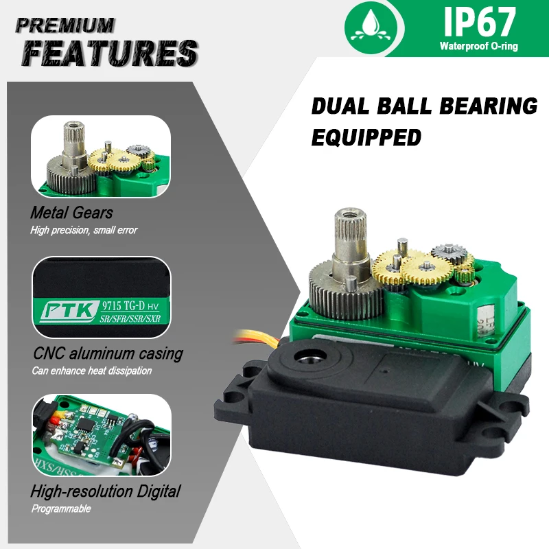 PTK 9715 TG-D Hollow Cup Waterproof Servo Metal Short Body Servo Rock Climbing Bike Drifting Bike RC Helicopter Protocol SR SSR