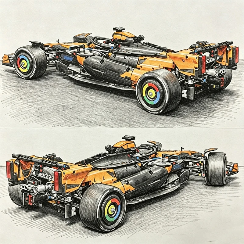 1675PCS Technical Performance Orange MCL39 Racing Car Building Blocks MOC Race Car Model Assembly Toy Birthday Gift for Boys