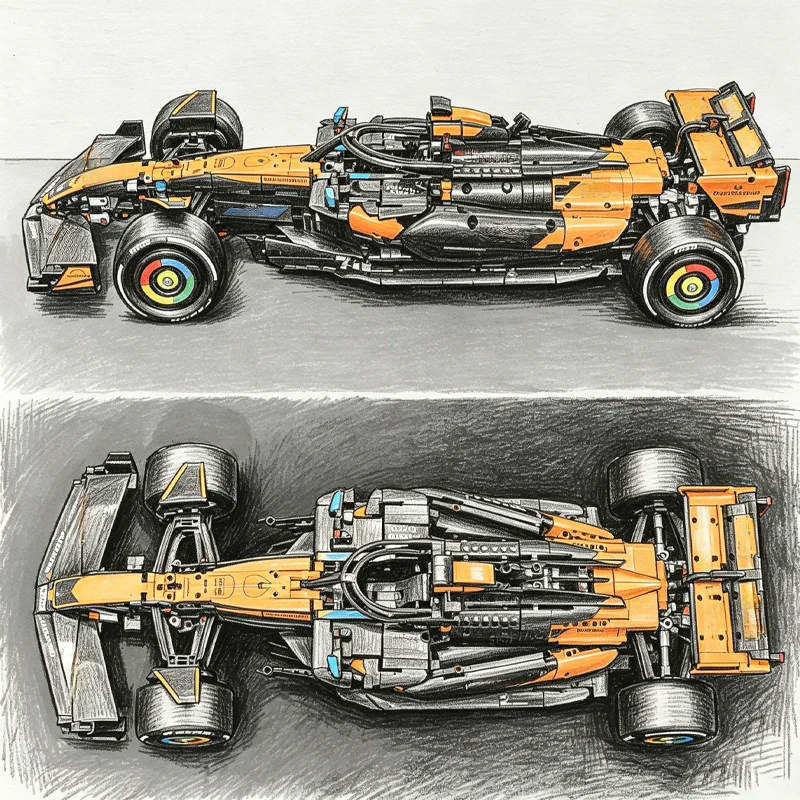 1675PCS Technical Performance Orange MCL39 Racing Car Building Blocks MOC Race Car Model Assembly Toy Birthday Gift for Boys