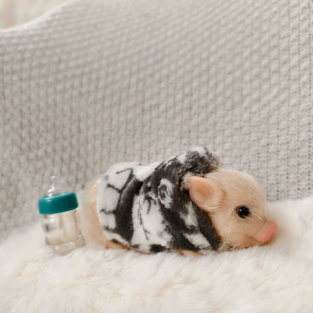 5 Inch Silicone Piglet Soft Cute Mini Realistic Animals with Accessories Lifelike Reborn Newborn Pig Doll Decompression Toy Gift