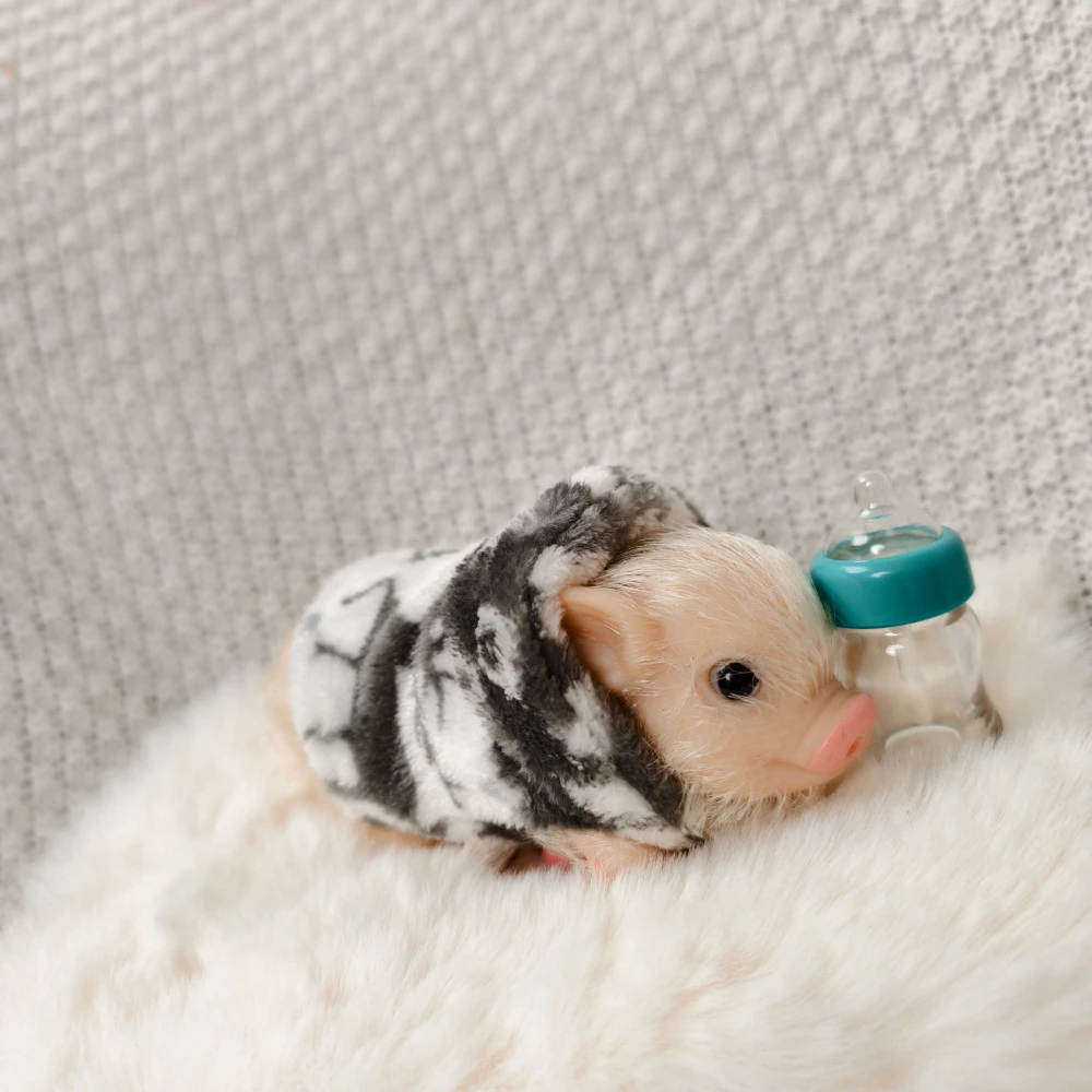 5 Inch Silicone Piglet Soft Cute Mini Realistic Animals with Accessories Lifelike Reborn Newborn Pig Doll Decompression Toy Gift