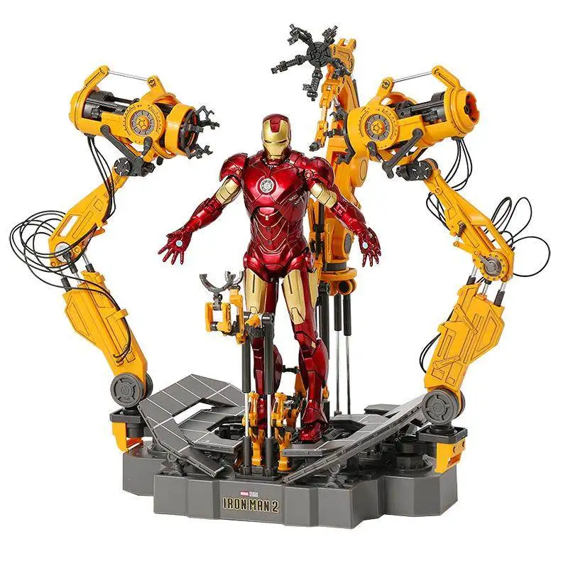 ZD MK6 MK4 Toy Iron Man WITH SUIT-UP GANTRY LED Circular Armor Dismantling Platform  Anime Tony Stark Model Action Figure Gifts