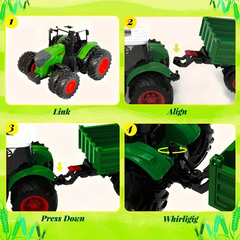 16.5 Inches/42cm Large Farm Tractor Toys With Trailer, Realistic Farm Tractor Set For Christmas Birthday Gift