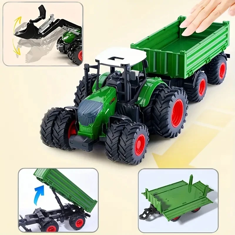 16.5 Inches/42cm Large Farm Tractor Toys With Trailer, Realistic Farm Tractor Set For Christmas Birthday Gift