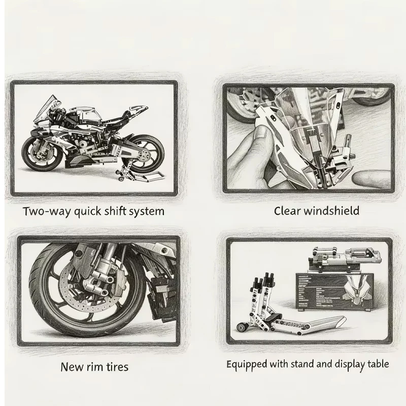 1920PCS MOC Technical M1000RR Motorcycle Building Blocks Collectible Display Motorbike Model Assembly Toy Birthday Gift for Boys