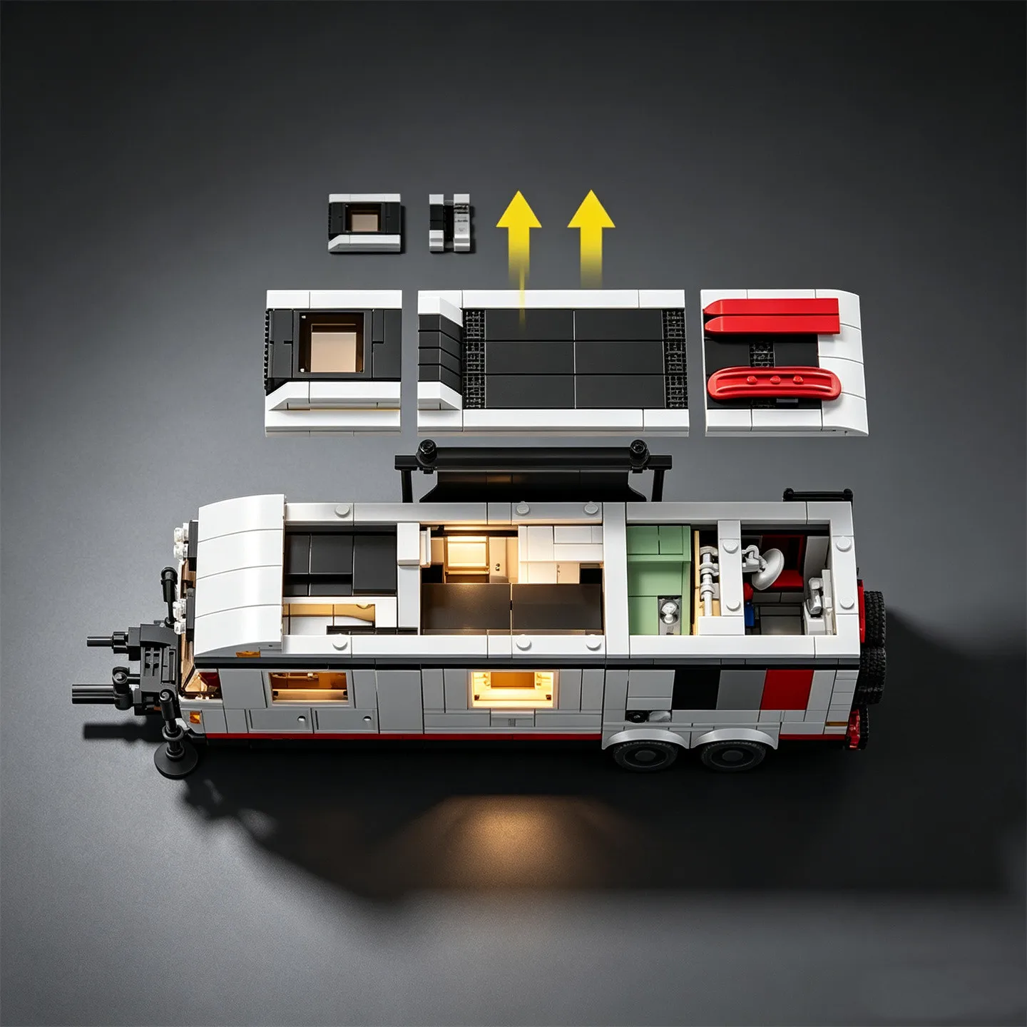 MOC City Series RS6 Ski Edition Towing Set with Caravan & Tow Vehicle – Building Block Toy Model Kit