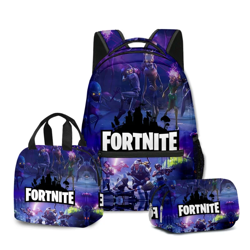 3pcs Fortnite Game Backpack Anime Schoolbag Student Shcool Bags Supplies Cosplay Pencil Bag Kawaii Lunch Bag Birthday Gift