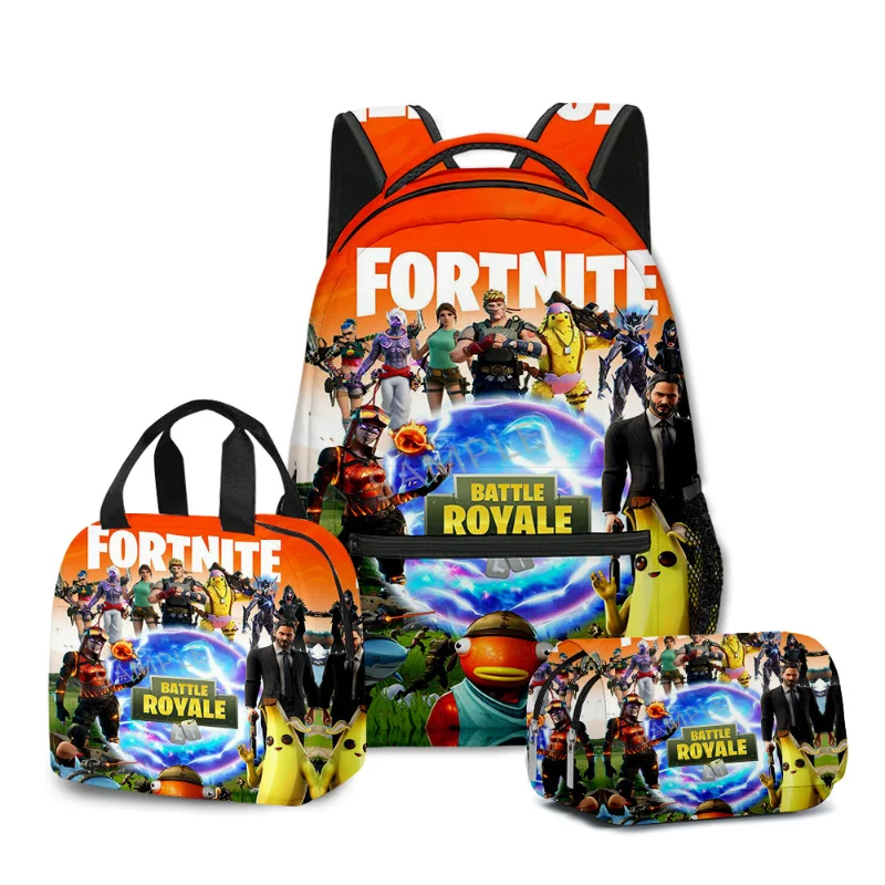 3pcs Fortnite Game Backpack Anime Schoolbag Student Shcool Bags Supplies Cosplay Pencil Bag Kawaii Lunch Bag Birthday Gift