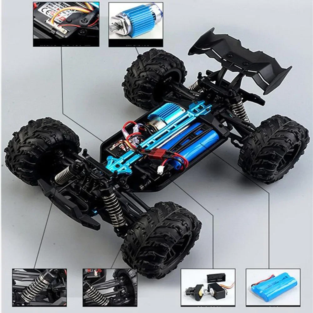 Wltoys Rc Car 1:16 50Km/H High Speed 4Wd Off-Road Monster Truck 2.4Ghz Remote Control Electric Vehicle Rechargeable 7.4V Battery Led Headlights Metal Gears Independent Suspension Hobby Toy for Adults Gift