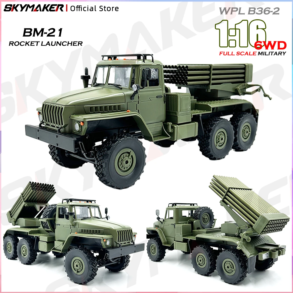 WPL B36 B36-2 B36-3 6WD RC Car 1:16 Full Scale Military Transport Vehicle Model Six Wheel Drive Climbing Off-Road RC Truck Toys