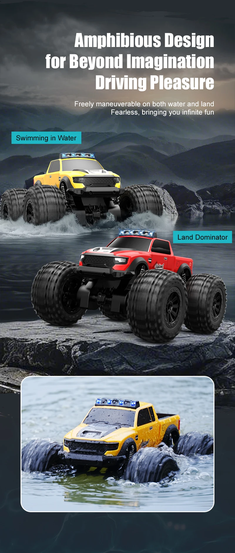 2.4G Land&Water RC Car Waterpoof 4WD Full Proportional Remote Control Off-Road Climbing Amphibious Truck Car Toys for Kids C8816