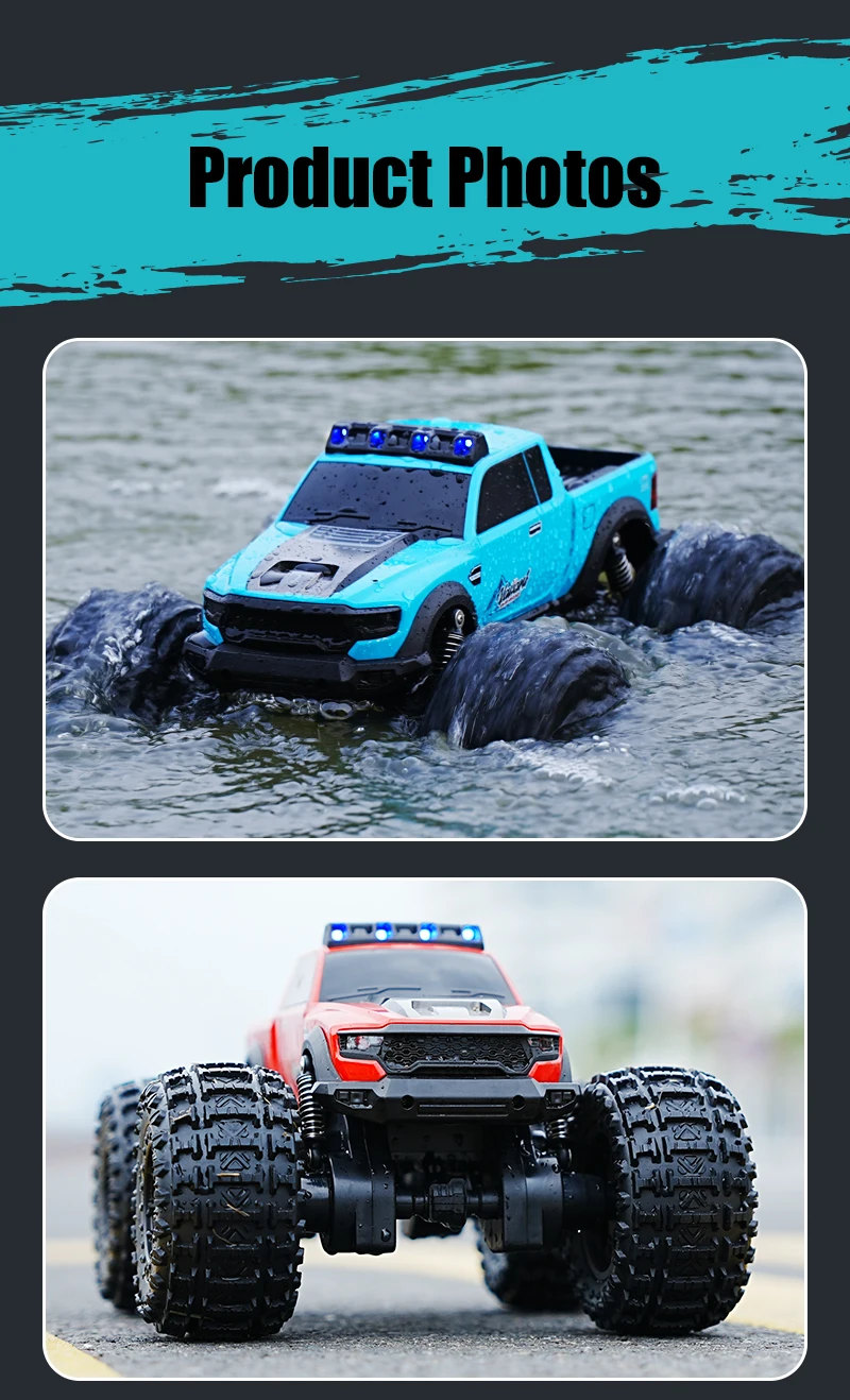 2.4G Land&Water RC Car Waterpoof 4WD Full Proportional Remote Control Off-Road Climbing Amphibious Truck Car Toys for Kids C8816