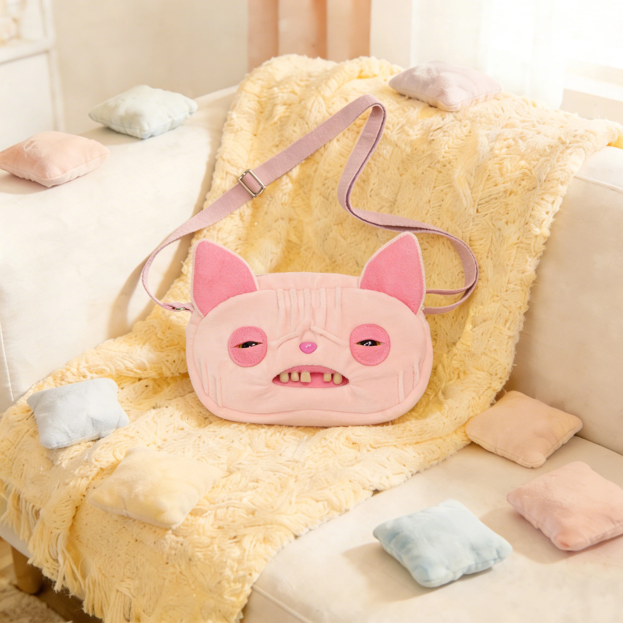 Original Fuggler Ugly Teeth Monster Plush Toys Shoulder Bag Fuggler Wide Eyed Weirdo McStinkles Cat Peluche Crossbody Bag Gifts