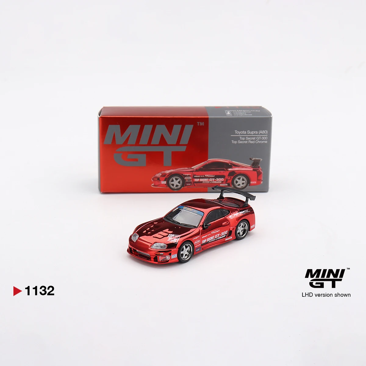 In Stock Ready To Ship MiniGT 1132 1:64 Toyota Supra MK4 Top Secret GT-300 Chrome Red LHD Diecast Model Car