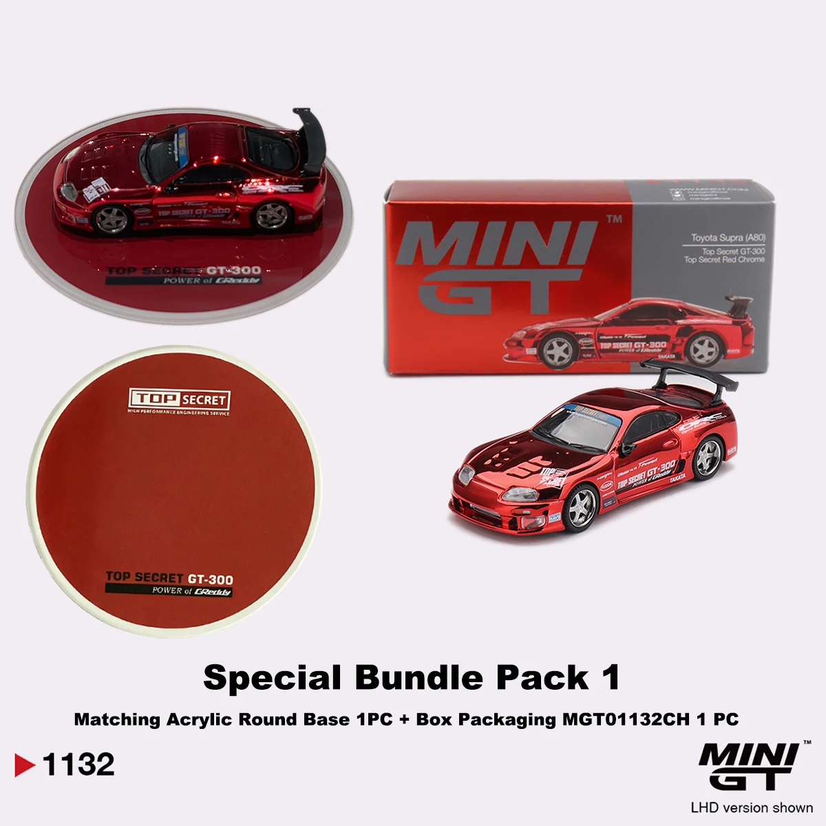 In Stock Ready To Ship MiniGT 1132 1:64 Toyota Supra MK4 Top Secret GT-300 Chrome Red LHD Diecast Model Car