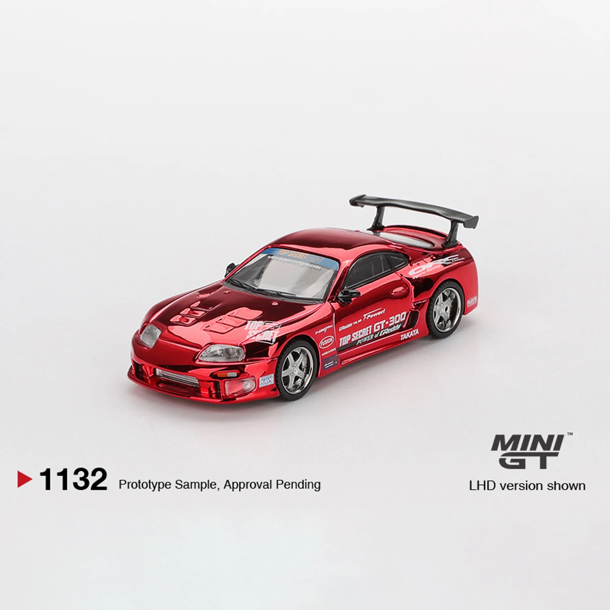 In Stock Ready To Ship MiniGT 1132 1:64 Toyota Supra MK4 Top Secret GT-300 Chrome Red LHD Diecast Model Car