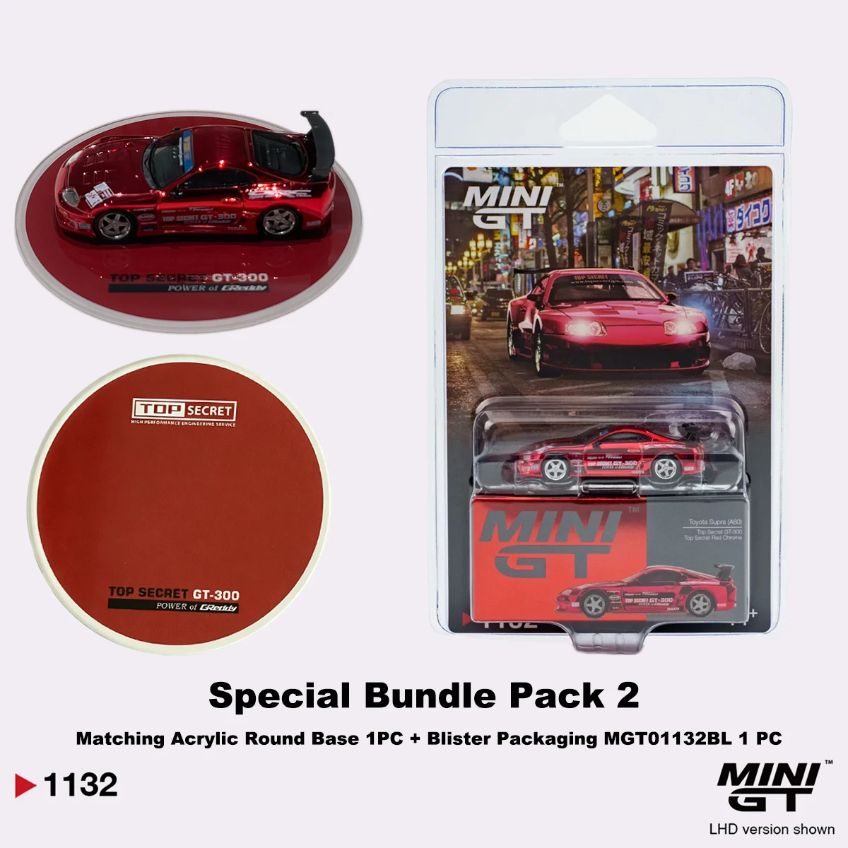 In Stock Ready To Ship MiniGT 1132 1:64 Toyota Supra MK4 Top Secret GT-300 Chrome Red LHD Diecast Model Car