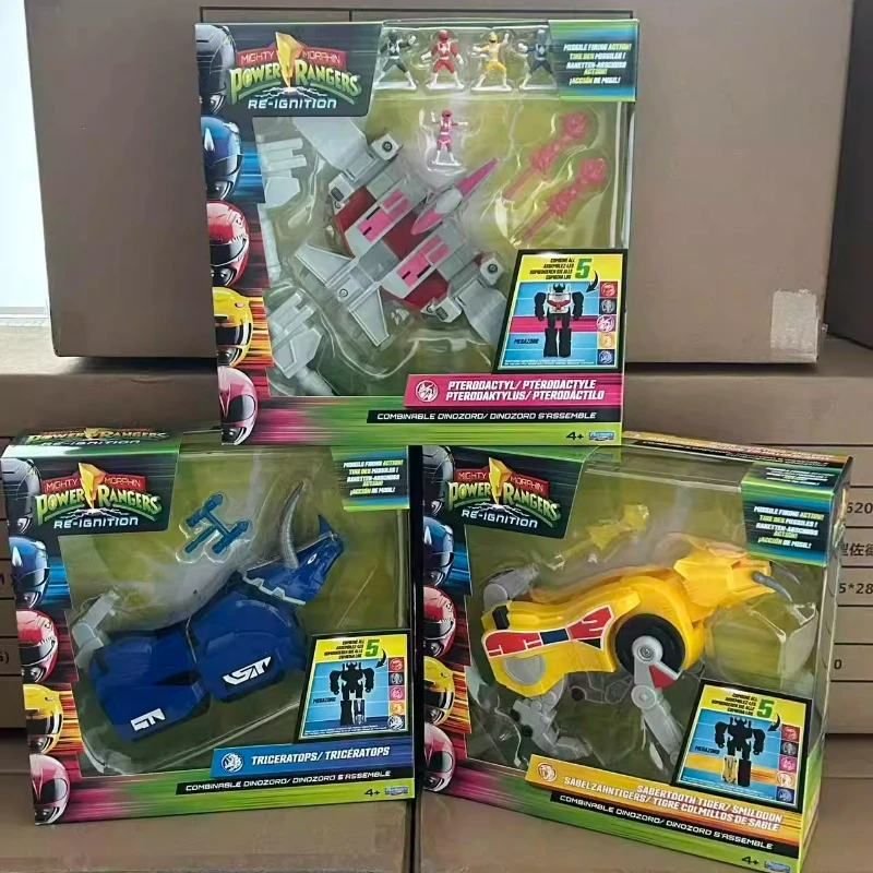 Playmates Mighty Morphin Power Rangers Re-Ignition Combinable Dinozord Tiger Triceratops Pterodactyl Doll Toys Gifts