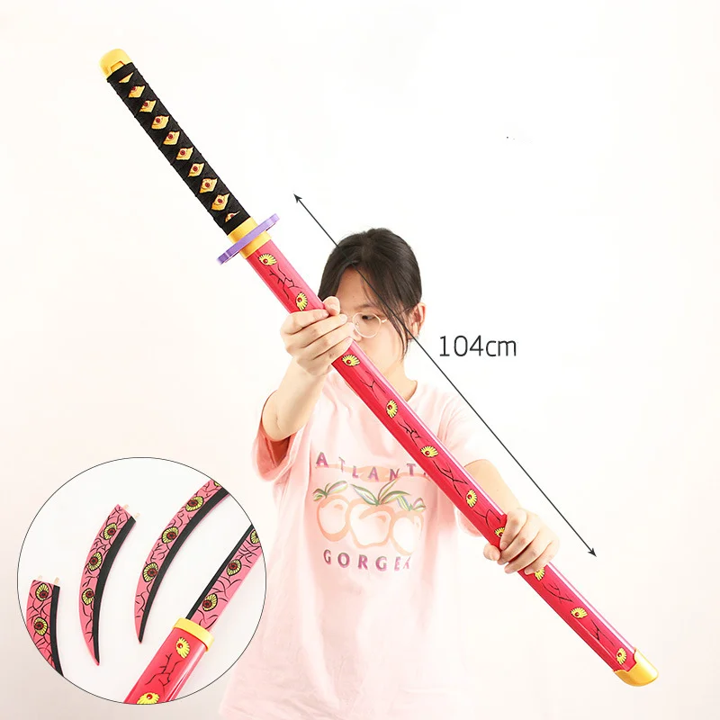 104cm Demon Slayer Kokushibo Katana Anime Kimetsu No Yaiba Cosplay Prop Ninja Real Size Japanese Katana Samurai Sword Wood Toy