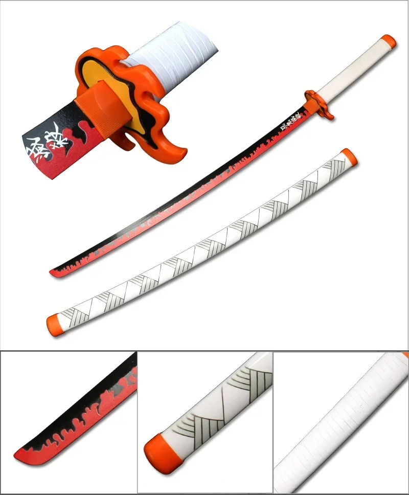 104cm Demon Slayer Kokushibo Katana Anime Kimetsu No Yaiba Cosplay Prop Ninja Real Size Japanese Katana Samurai Sword Wood Toy