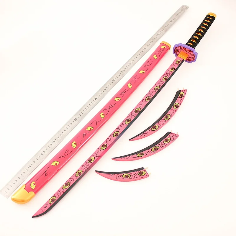 104cm Demon Slayer Kokushibo Katana Anime Kimetsu No Yaiba Cosplay Prop Ninja Real Size Japanese Katana Samurai Sword Wood Toy