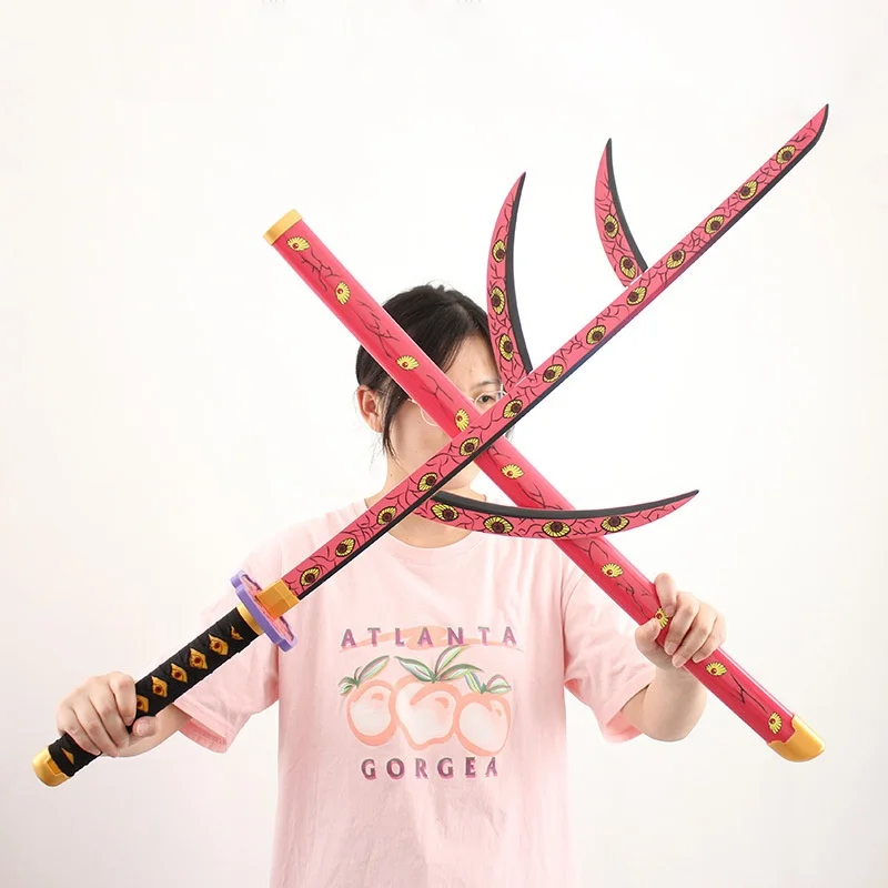 104cm Demon Slayer Kokushibo Katana Anime Kimetsu No Yaiba Cosplay Prop Ninja Real Size Japanese Katana Samurai Sword Wood Toy