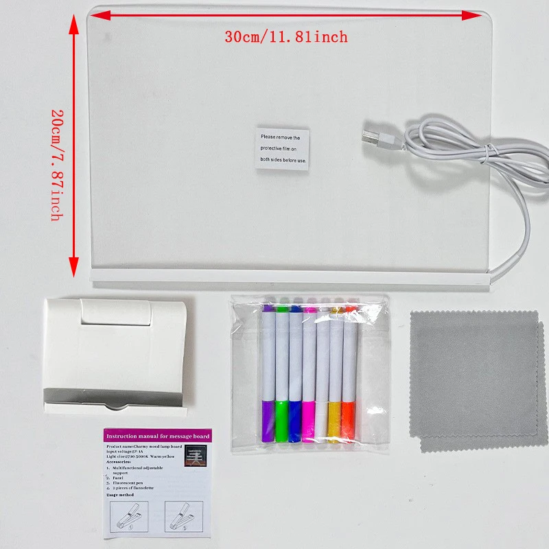 Acrylic Clear Light Up Drawing Board,Glow Erasable Memo LED Magic Board , Kids DIY Toys , with 7 Color Markers Pen and Stand