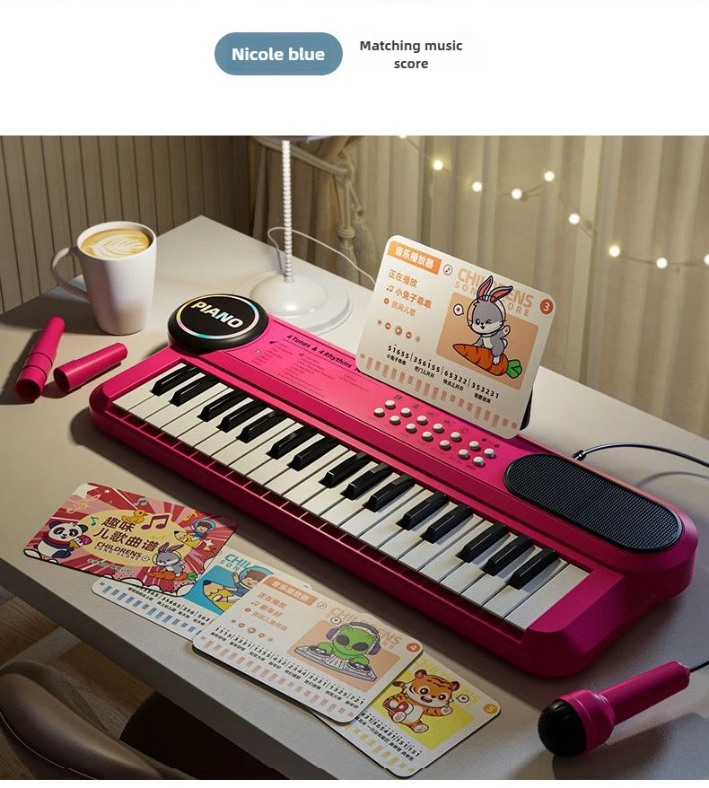 Kids Electric Piano 37 Baby Keyboard with Microphone Singing Songs Development Educational Toy Musical Instrument Games Children