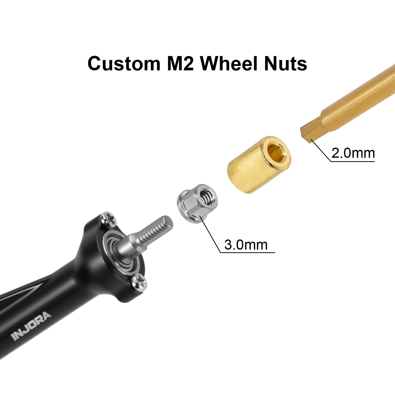 INJORA +3mm Planet Axles with Brass Steering Knuckles for 1/30 Axial SCX30