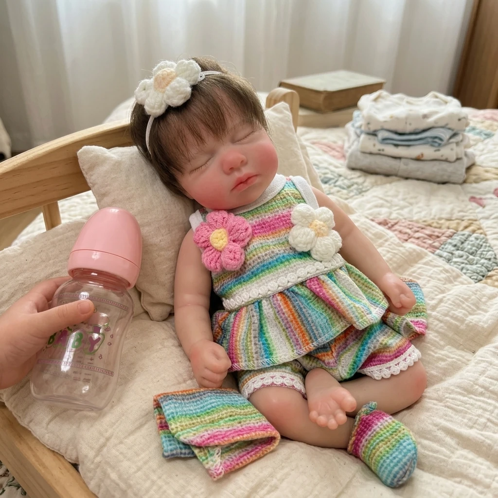13 Inch Full Silicone Reborn Baby Doll Closed Eyes Hand Rooted Hair Lifelike Hand Painted Realistic Collectible Birthday Gift