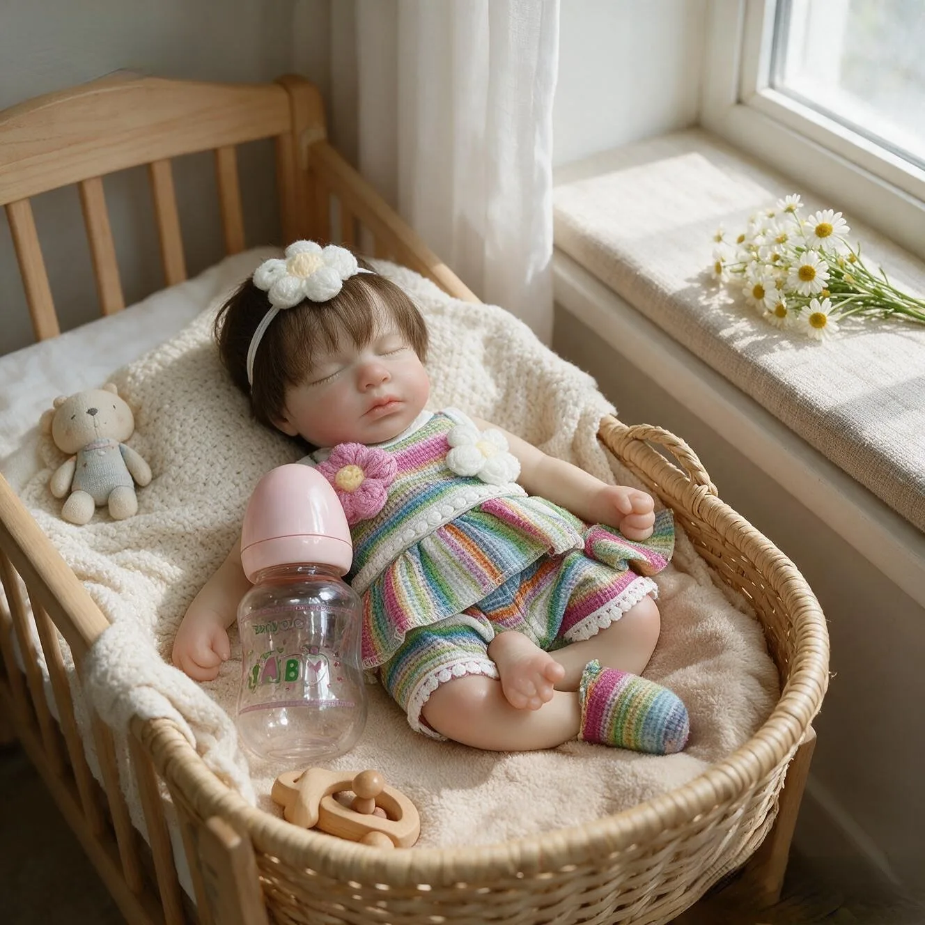 13 Inch Full Silicone Reborn Baby Doll Closed Eyes Hand Rooted Hair Lifelike Hand Painted Realistic Collectible Birthday Gift
