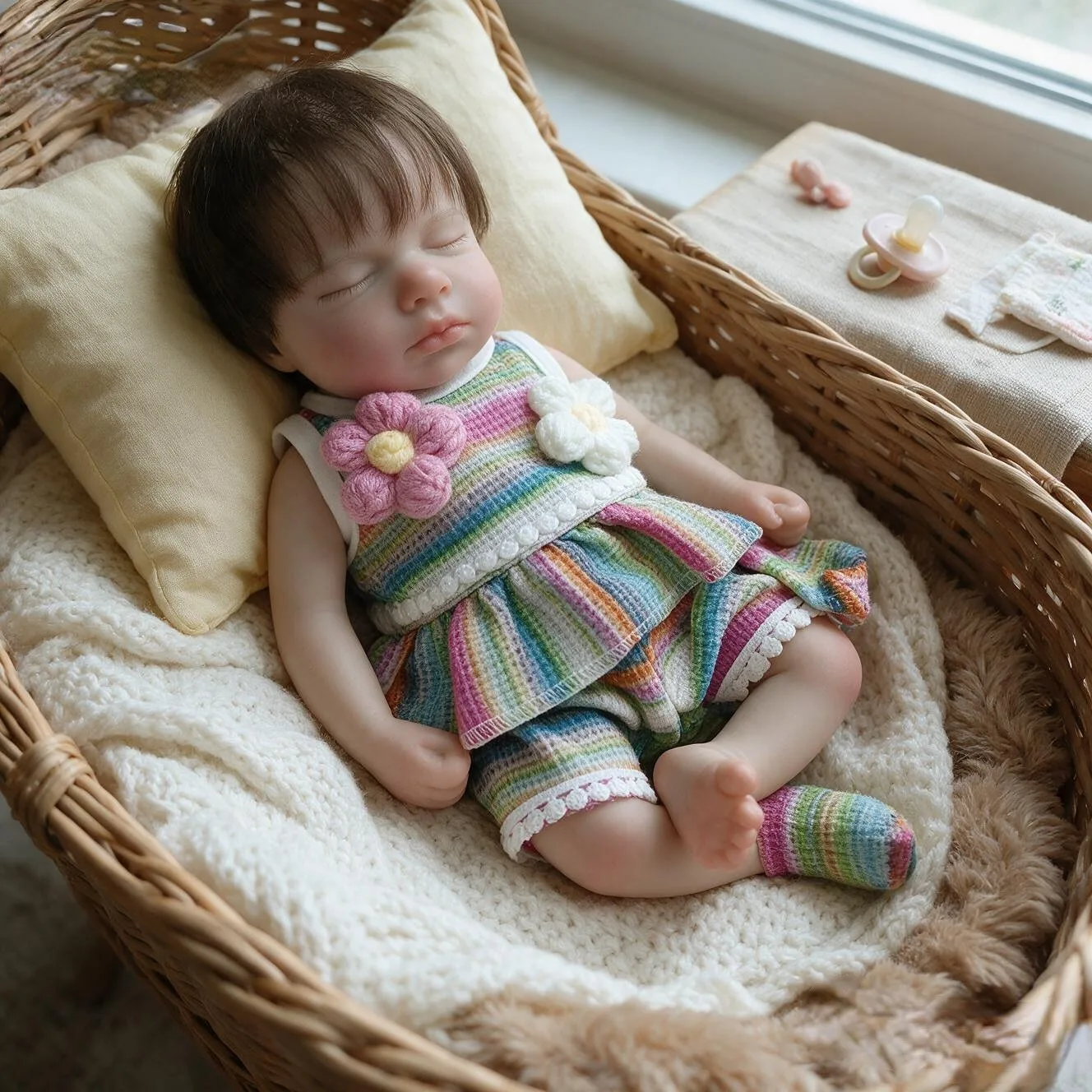 13 Inch Full Silicone Reborn Baby Doll Closed Eyes Hand Rooted Hair Lifelike Hand Painted Realistic Collectible Birthday Gift