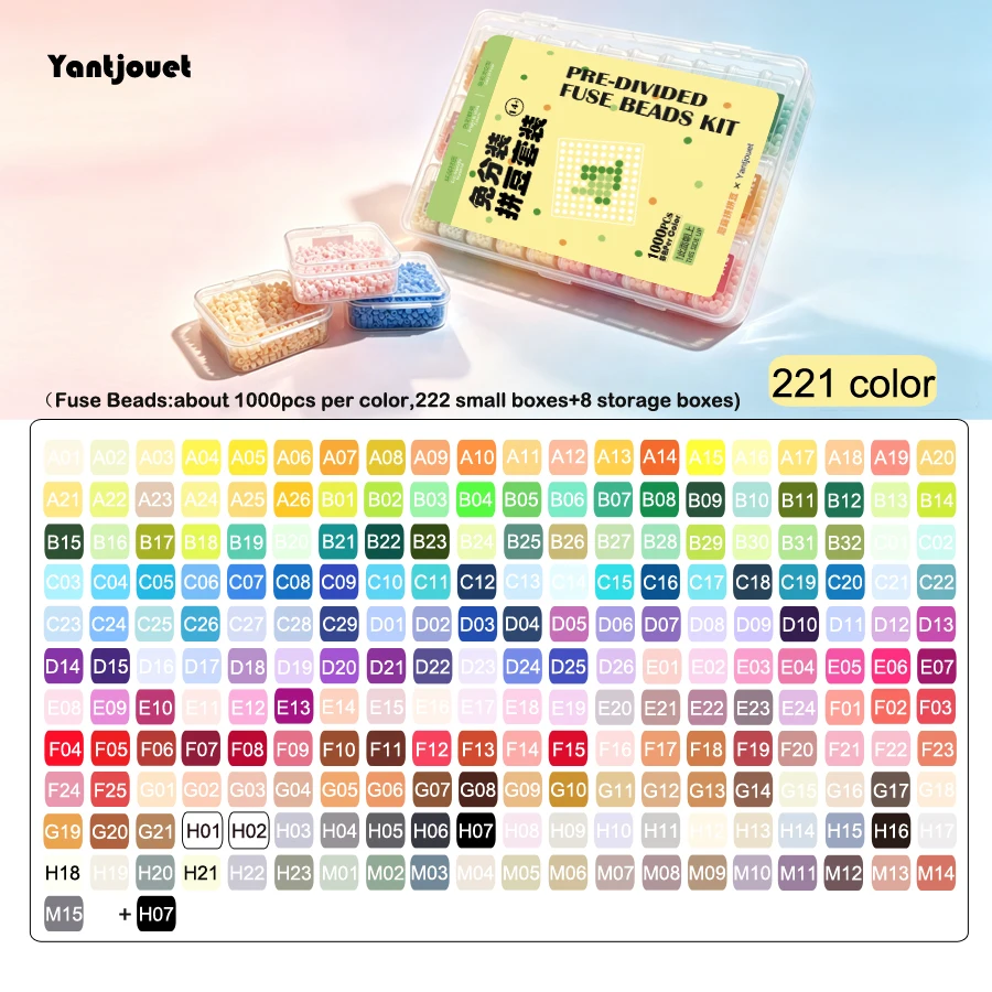 Yantjouet 2.6mm 221 Color Pre-Sorted Fuse Beads DIY Pixel Art Hama Beads Hand-Make Puzzle Game Iron Beads for Creative Toy