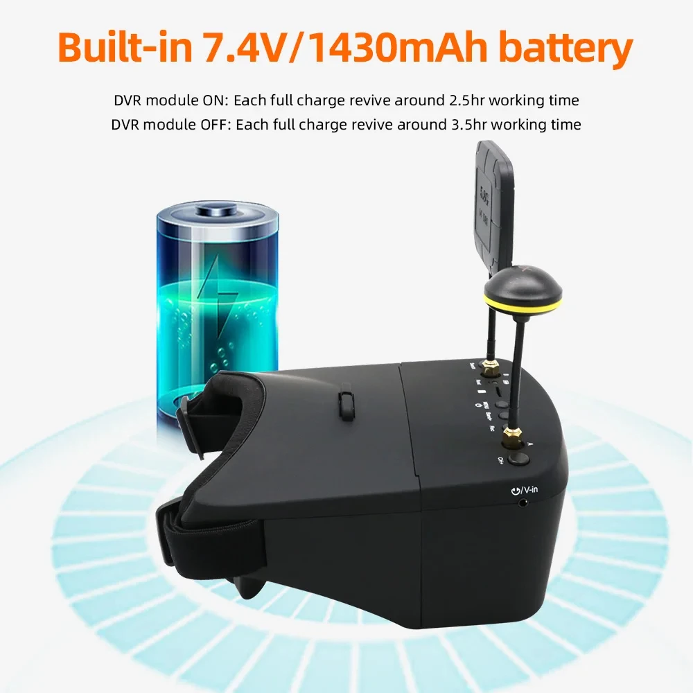 EV800D 5.8G 40CH 5 Inch 800*480 Video Headset HD DVR Diversity FPV Goggles With Battery For RC Model RC FPV Drone